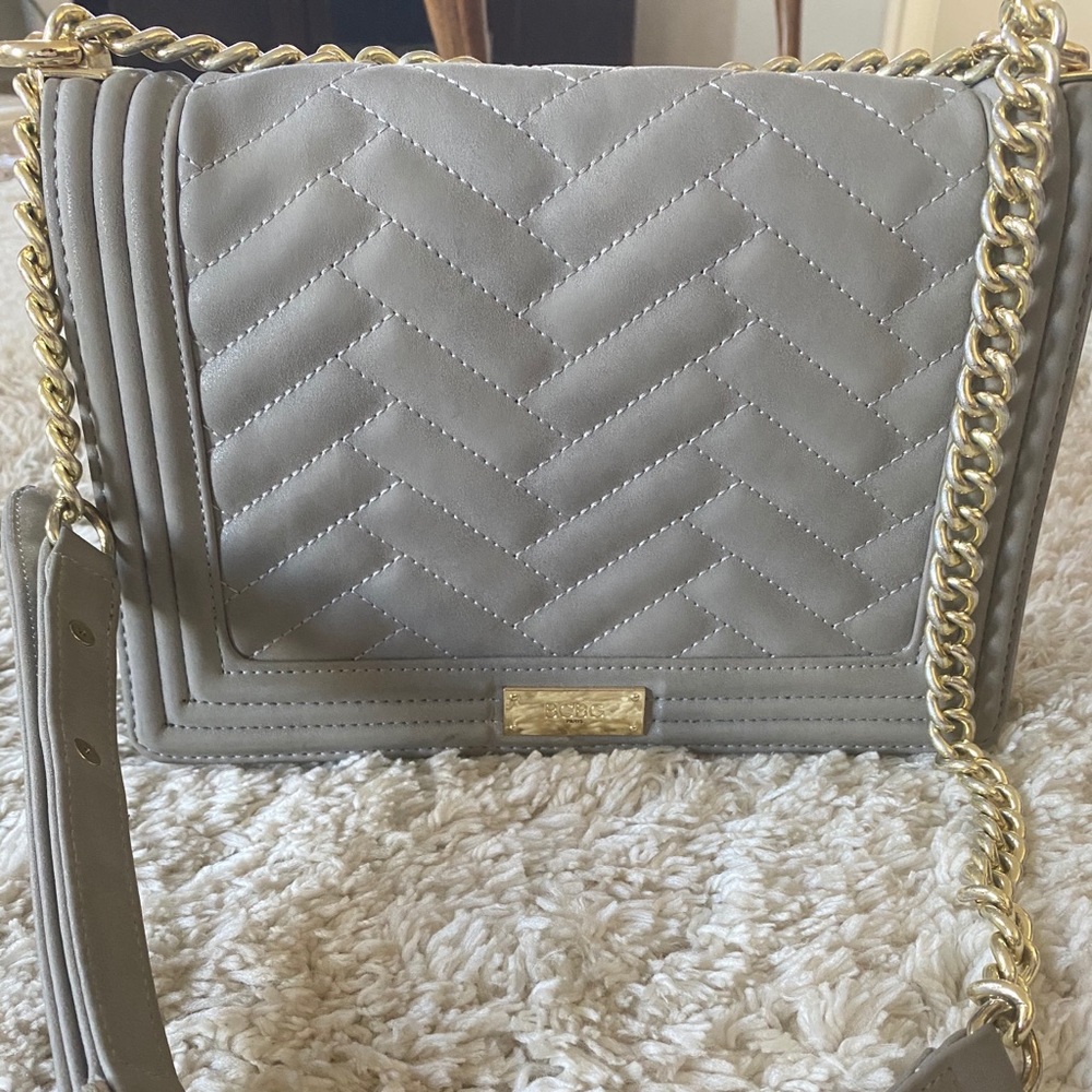 BCBG Grey Leather Shoulder Bag